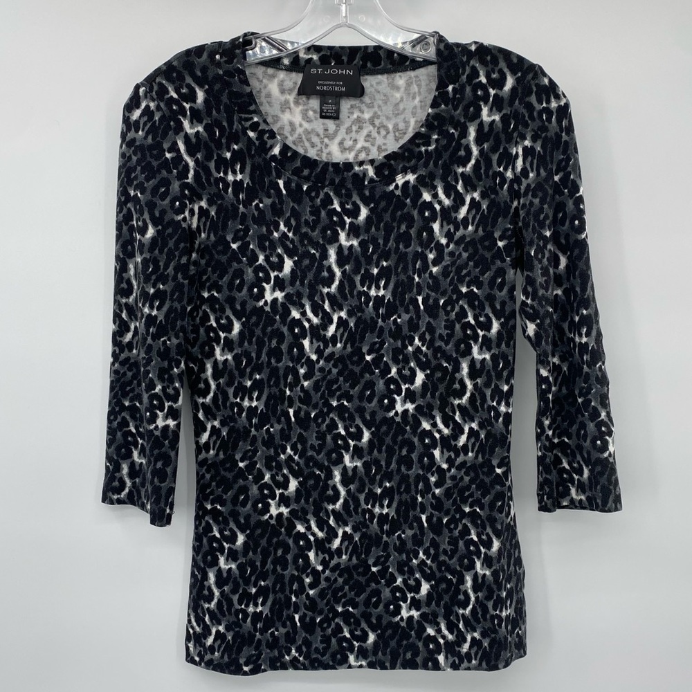 St. John Leopard Print Knit Top Nordstrom Exclusive Size P Petite 3/4 Sleeve - Picture 2 of 8